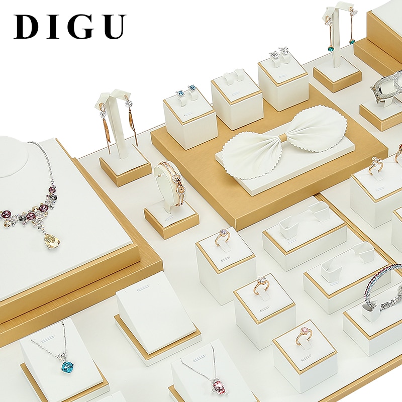 DIGU luxury jewelry display earrings rings pendants window showcase leather storage jewelry display