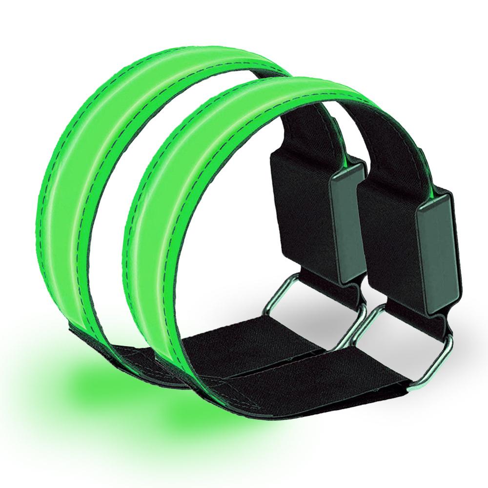 Led armbånd justerbar armbånd reflekterende blinkende strimler ankel glød armbånd sikkerhed lys til nat jogging gå cykling: Grøn 2 stk
