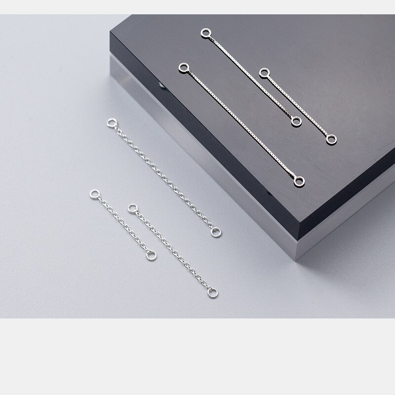 Lote de 2 unidades de pendientes de plata de ley 100% con conector de sedal, cadenas de 3cm, 4cm y 5cm de longitud, joyería DIY