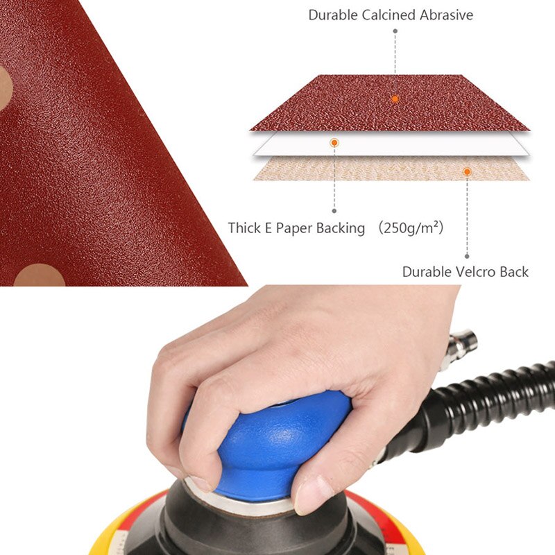 150mm 6 tums luftslipmaskin orbital slumpmässig handflata dubbelverkande tryckluftsslipverktyg +12 st slipskiva papper us plug