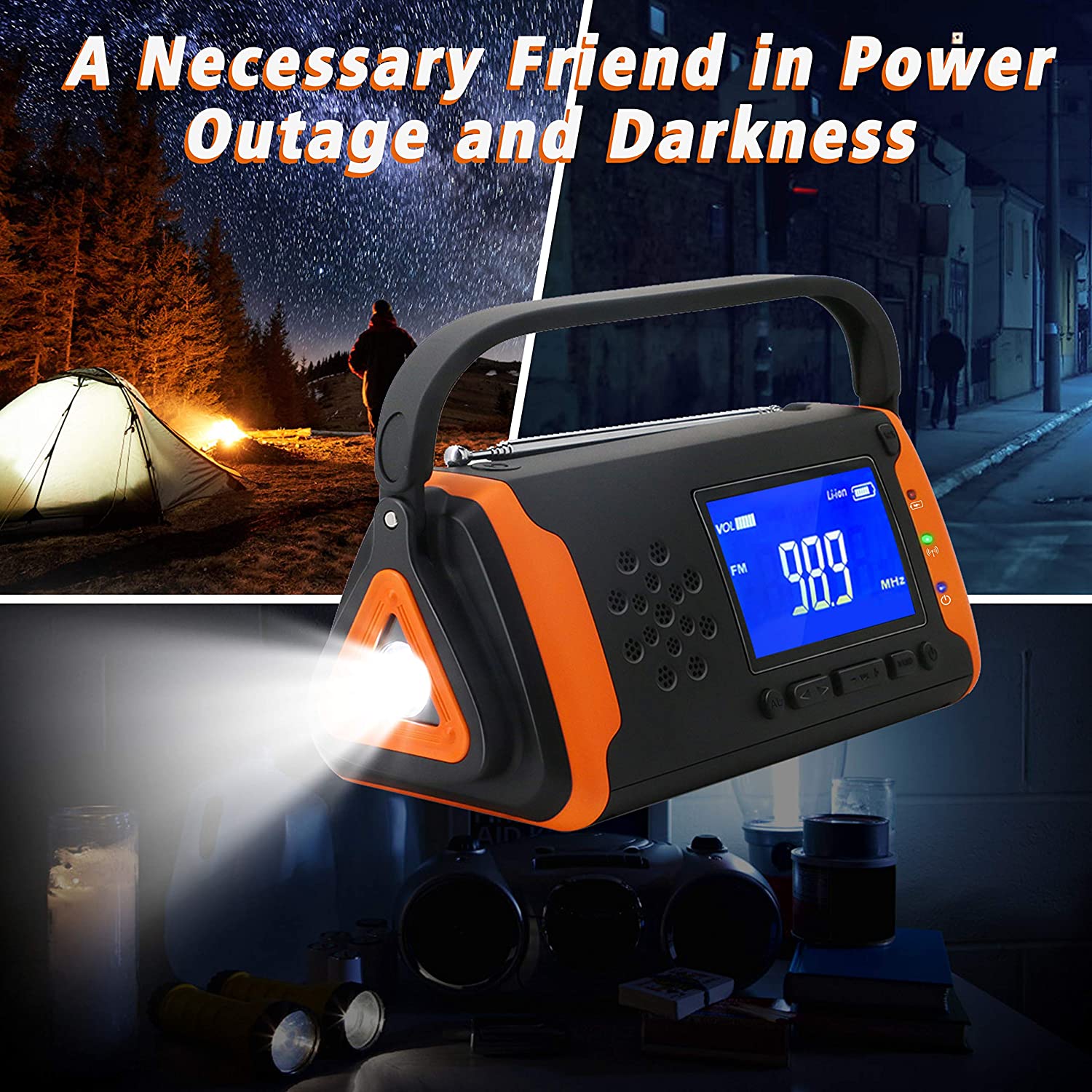 Emergency Weather Crank Radio 4000mAh Portable Radio Solar Powered Hand Crank Weather Alert Radio Aux Music Play SOS Alarm