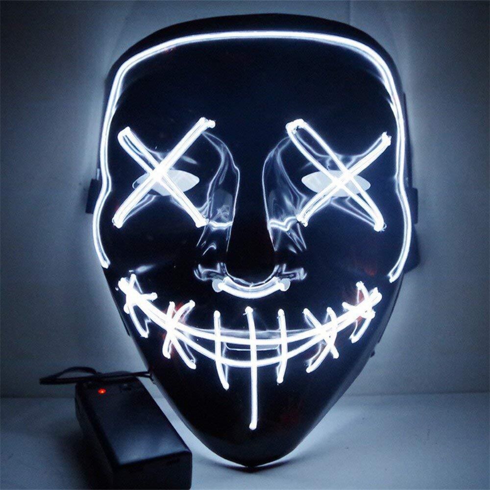 Máscara de luz LED de baile fluorescente cara sonriente de plástico de Halloween Festival Cosplay Horror: Blanco