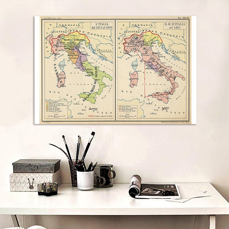 150*100cm The Italy Map Detailed Poster Non-woven Canvas Painting Wall Art Decor for Living Room Decoration School Supplies