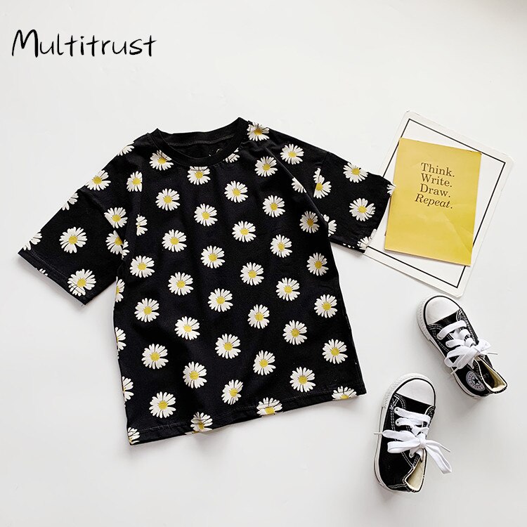1-6T Bambino Del Bambino Infantile Bambini Bambino Delle Ragazze Dei Ragazzi T-Shirt di Estate di Modo della Margherita Stampa Manica Corta Magliette E Camicette Tee Shirt vestiti di Abiti