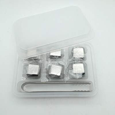 CHANOVEL Whisky Stones Ice Cubes Set Reusable 4/6/8 PCS Food Grade 304 Stainless Steel Wine Cooling Cube Chilling Bar Tool: 6PCS with Tong