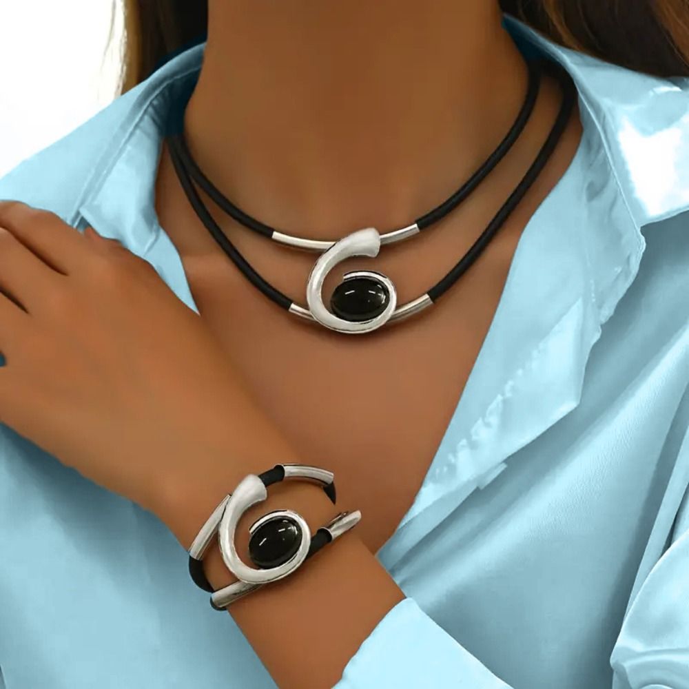 Conjunto de 2 uds. De joyería bohemia de en capas Vintage, accesorios de joyería geométrica, colgante, collar, pulsera, conjunto para mujer