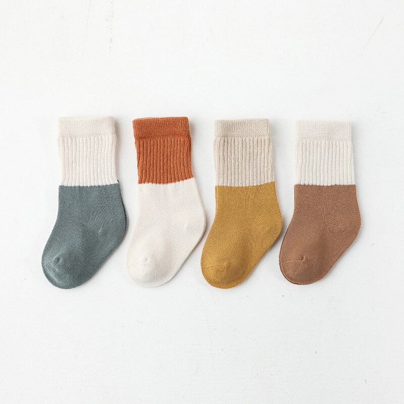 4 Pairs/Lot Baby Socks Solid Color Soft Cotton Winter Autumn Thick Socks For Boy Girl Newborn Toddler Ankle Long Kids Socks: B / 0-6m