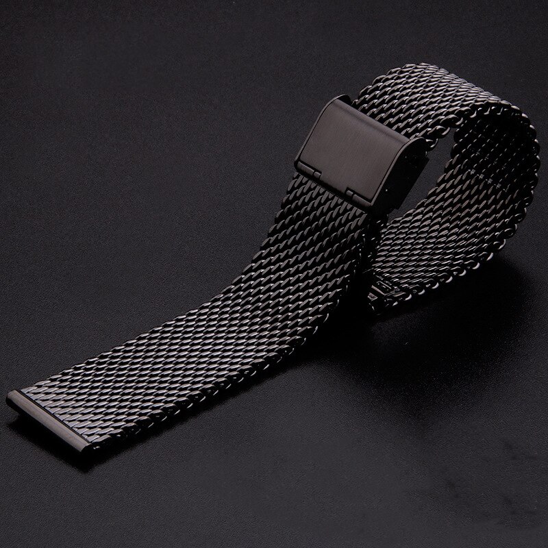 Fine Mesh Watch Band Stainless Steel Milanese Strap Mesh Wristband 1.0 Wire Buckle Strap Watch Accessories 18mm 20mm 22mm 24mm: Black / 22mm