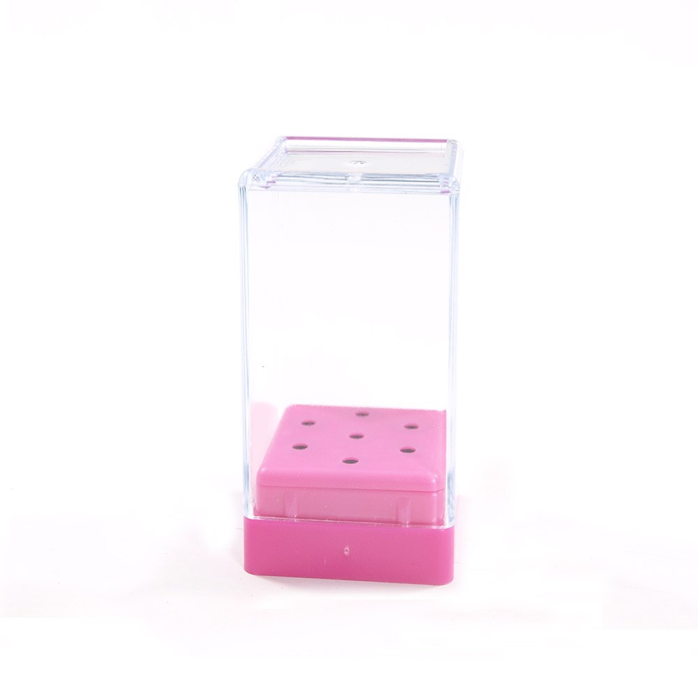 Nail 7 Gaten Slots Vierkante Plastic Nail Boor Hoofd Bits Display Opbergdoos Nail Boren Container Stand Display: Pink