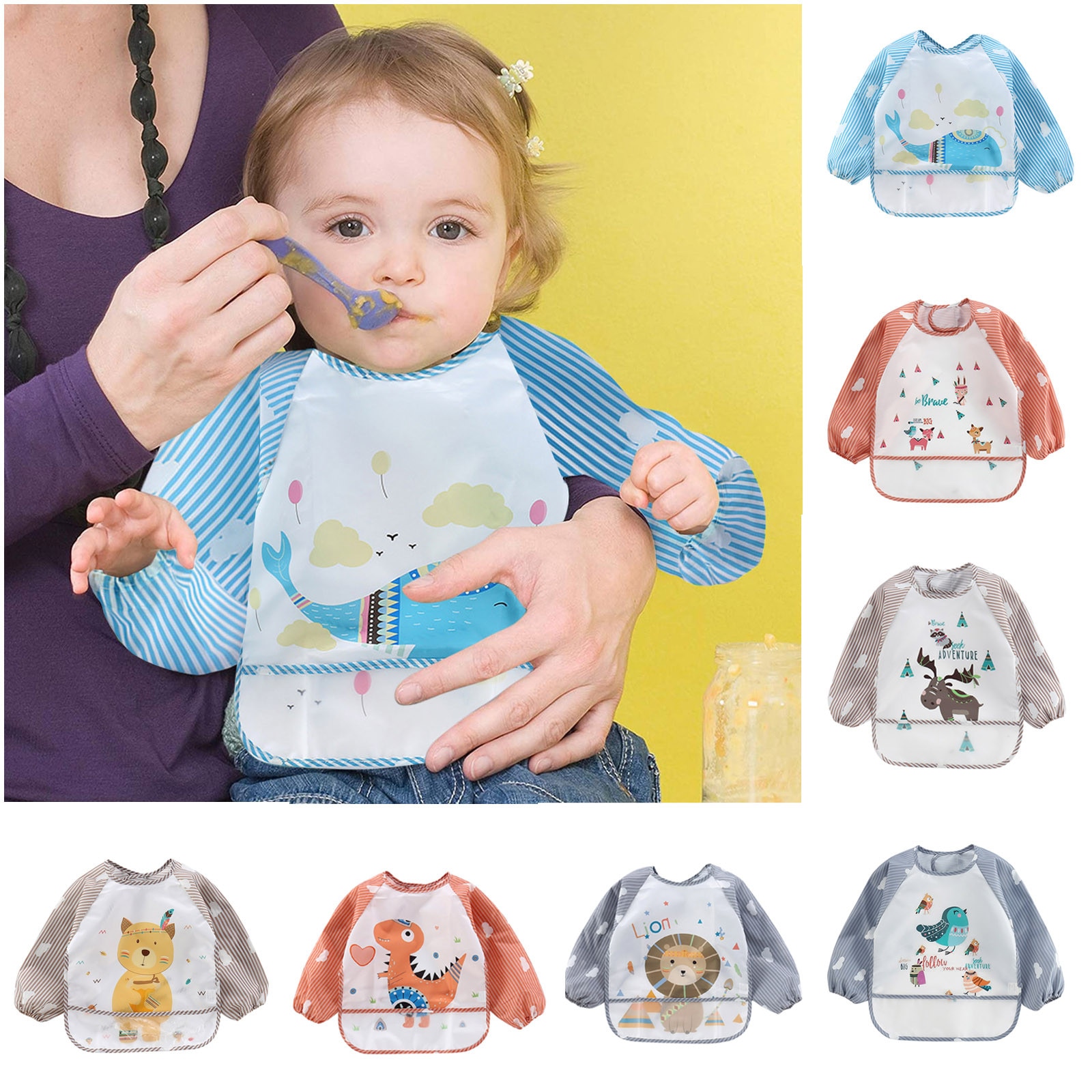 Kleinkind Langarm Baby Lätzchen Wasserdichte Ärmeln Lätzchen Weichen Karikatur für Mädchen Jungen Tuch Fütterung Lätzchen mit Tasche Art Schürze kittel