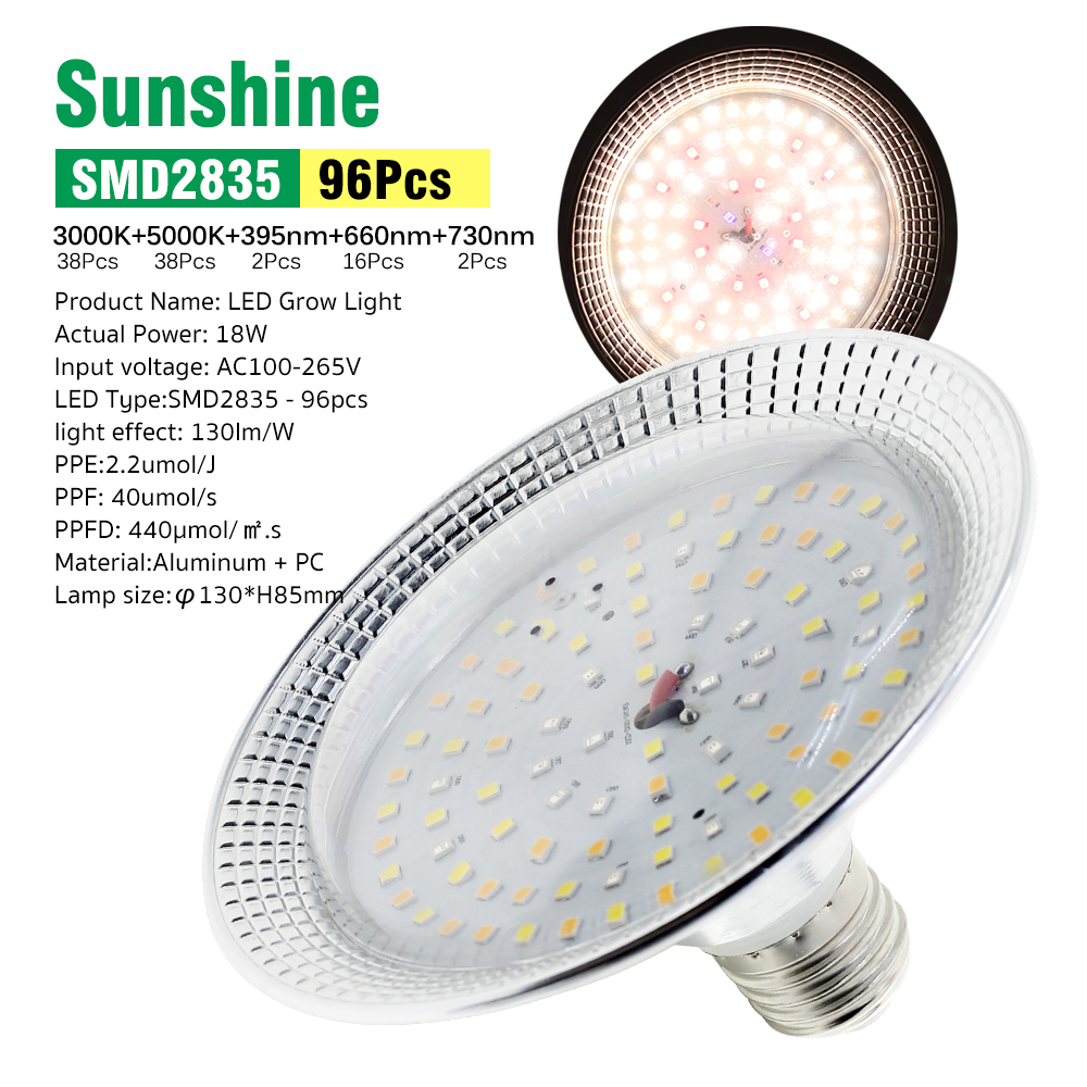 E27 18 W Vollspektrum-LED-Wachstumslicht, sonnenähnliche Phytolamp-Glühbirne für Pflanzen, Blumen, Gewächshaus, Zelt, Hydrokultur: Blau