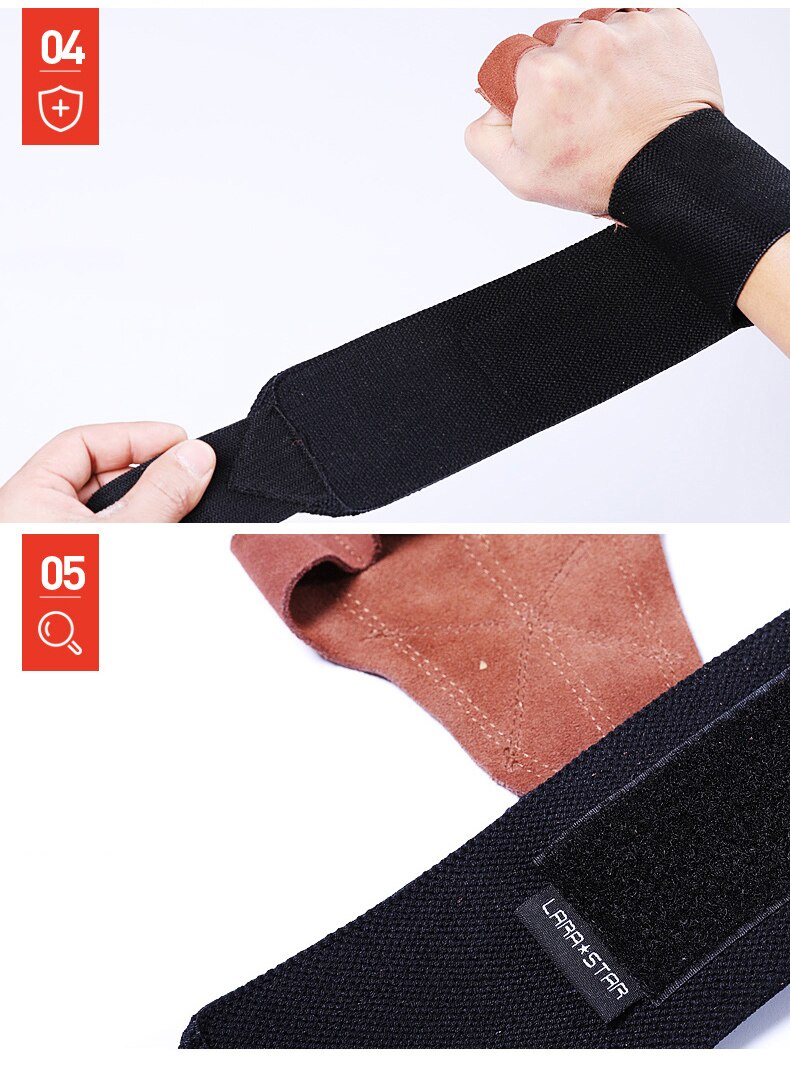 Leather Weight Lifting Gloves with Wrist Wraps Hand Grips for Palm Protection Crossfit Weightlifting Powerlifting Fitness Glove
