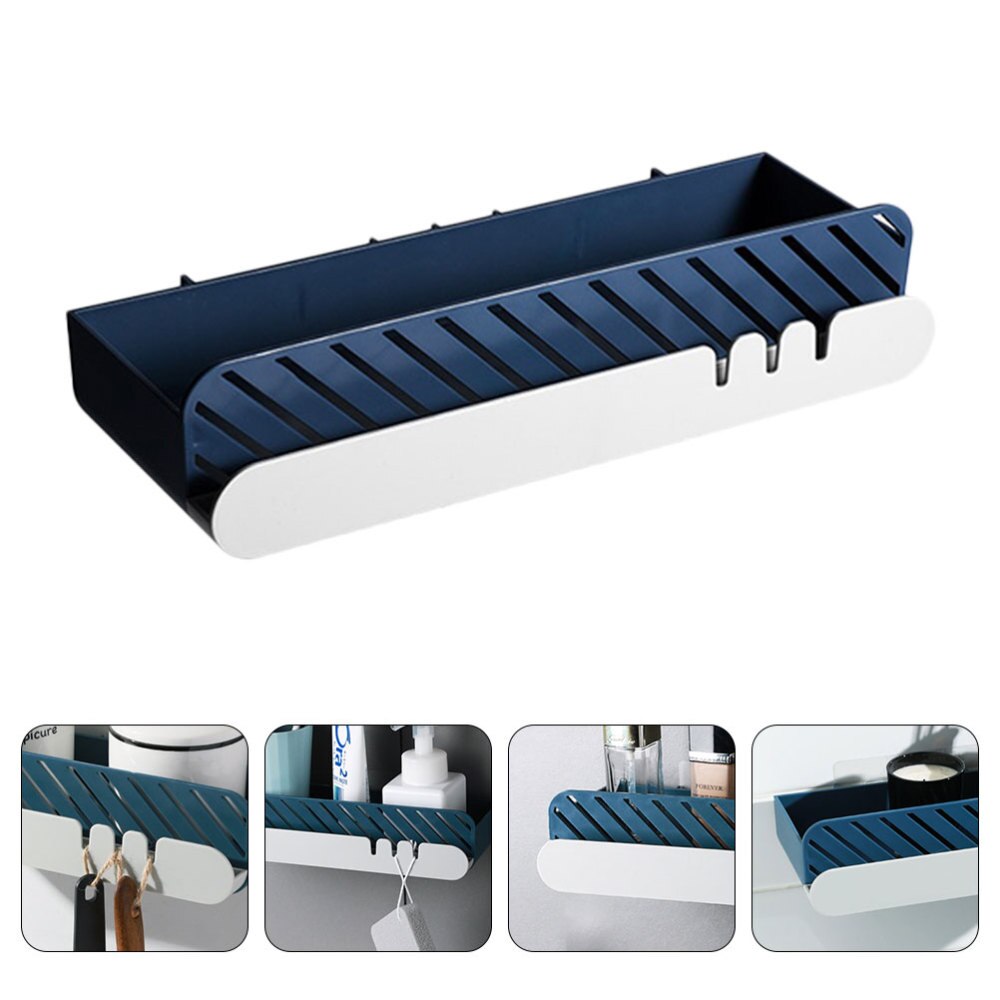 1Pc Storage Shelf Wall-mounted Rack Storage Rack for Home Restroom Hotel Bathroom: Blue