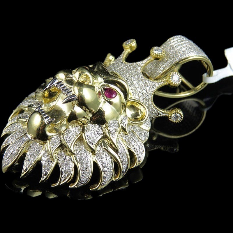 modisch Hüfte hüpfen Felsen Punk Krone Löwe Kopf bilden Anhänger Halsketten Alle Kristall Luxus Gold Dominierenden Halskette Für Männer Frauen