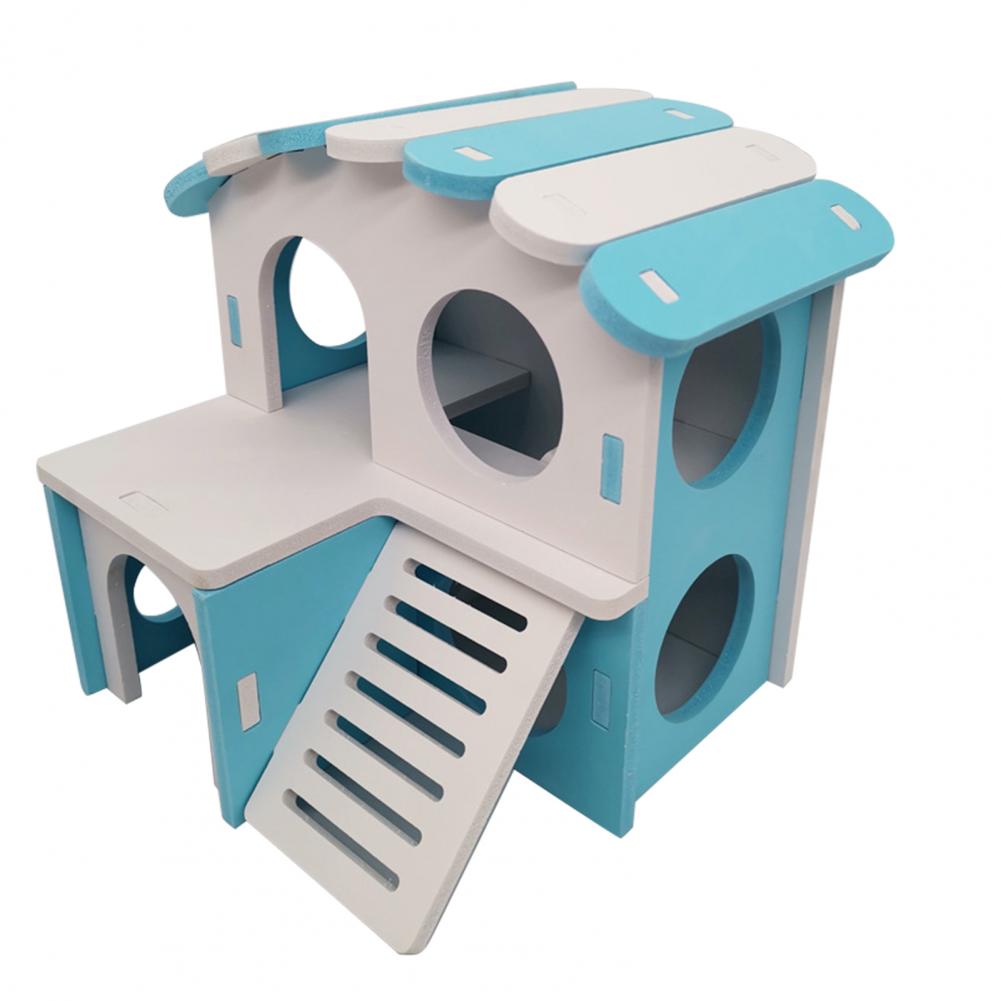 Safe Pet Landscaping Ventilated Mouse Sleeping Nest House Toy for Rat Hamster Villa Small Pets House: Blue  White