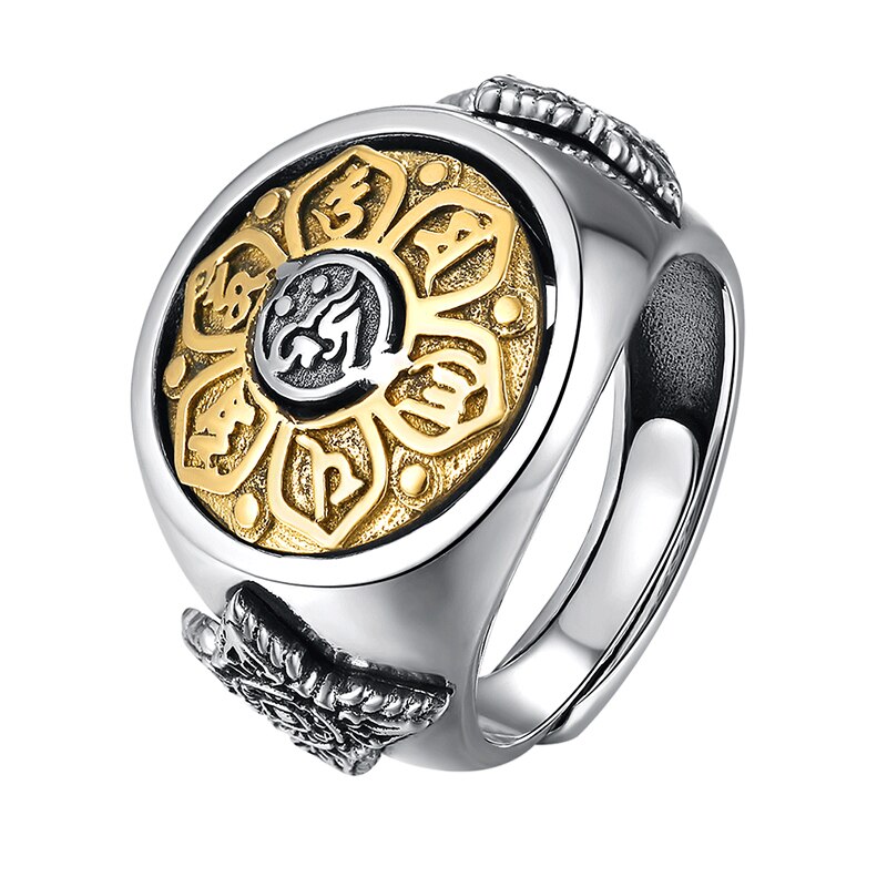 Zabra 925 Sterling Argento Spin Anello per Le Donne Degli Uomini Formato Aperto 2 Scelte di Buddha Sei Parole Anello con Sigillo Vintage Rock gioielli: Six Words 18g