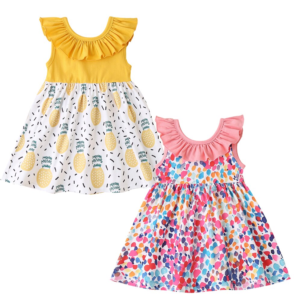 Leuke Baby Meisjes Mouwloze Bloem Print Jurken Kleding Kinderen Zomer Prinses Jurk Kinderen Party Ball Pageant Jurk Outfit