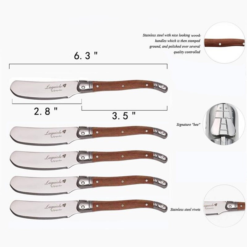 Laguiole stil rustfrit stål ost smør kniv sæt træskaft smør spredere skærer 6.25 '' julebestik køkkenredskaber
