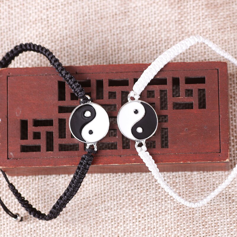 Mode Paar Armband 2 Delige Set Van Retro Zwart En Wit Gevlochten Touw Beste Vriend Hand Ketting Bff Vriendschap Sieraden