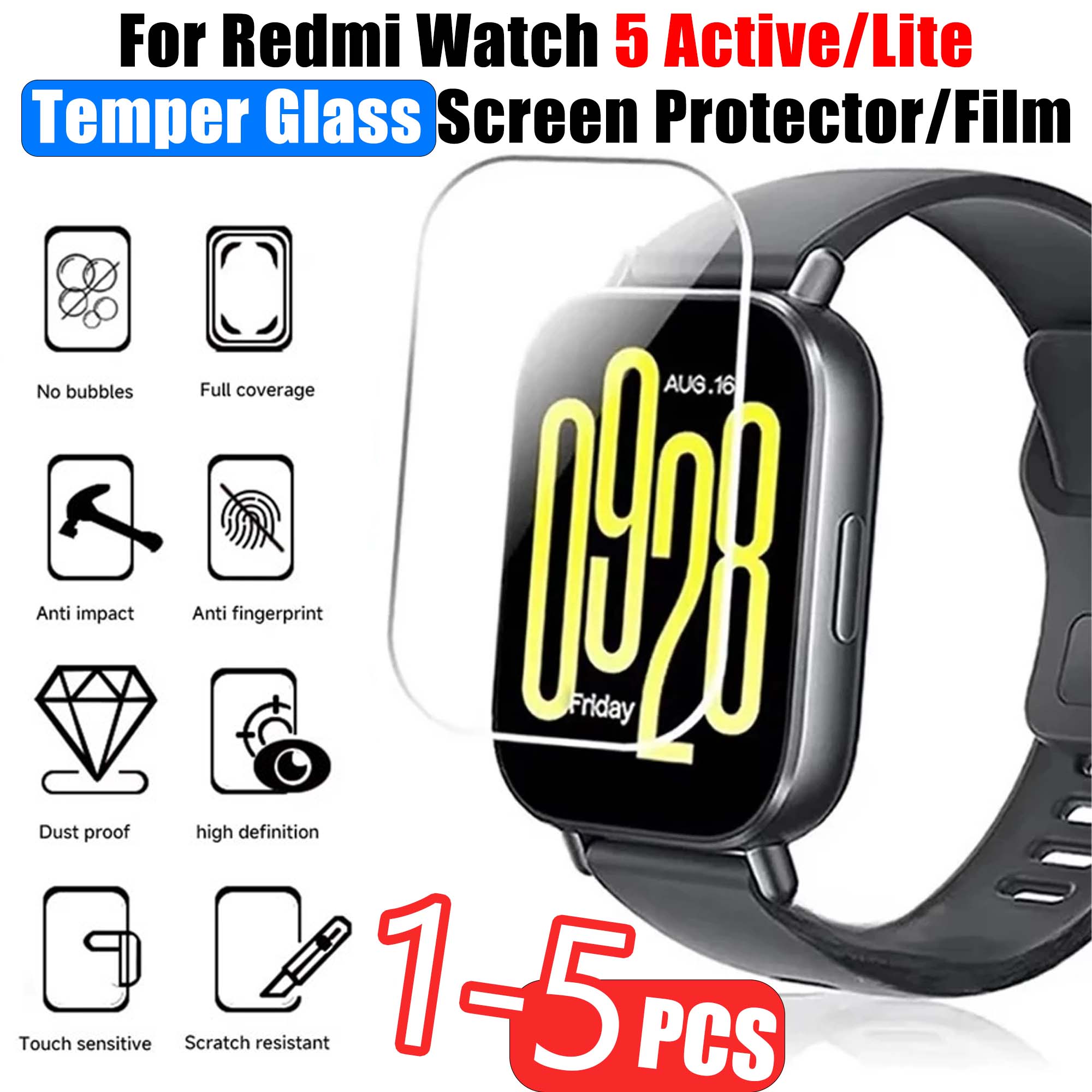 Protector de pantalla antiarañazos para Redmi Watch 5, película protectora de vidrio templado activo para Xiaomi Redmi Watch 5 Active Lite