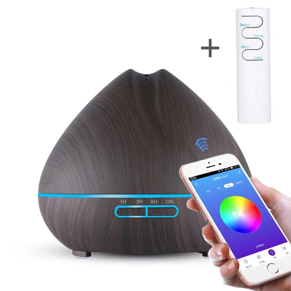 550ML APP Controle Luchtbevochtiger Essentiële Olie Aromatherapie Diffuser Met Houtnerf 7 Veranderende Kleuren LED Lamp Voor Thuis kantoor: Dark Wood Grain / eu