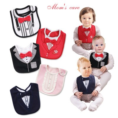 Baby Bibs Waterproof Wet Wipes Removable Babys Tuxedo Kids Dinner Feeding Bib Saliva Towel Tie Gentleman Child Red Bow Feeding