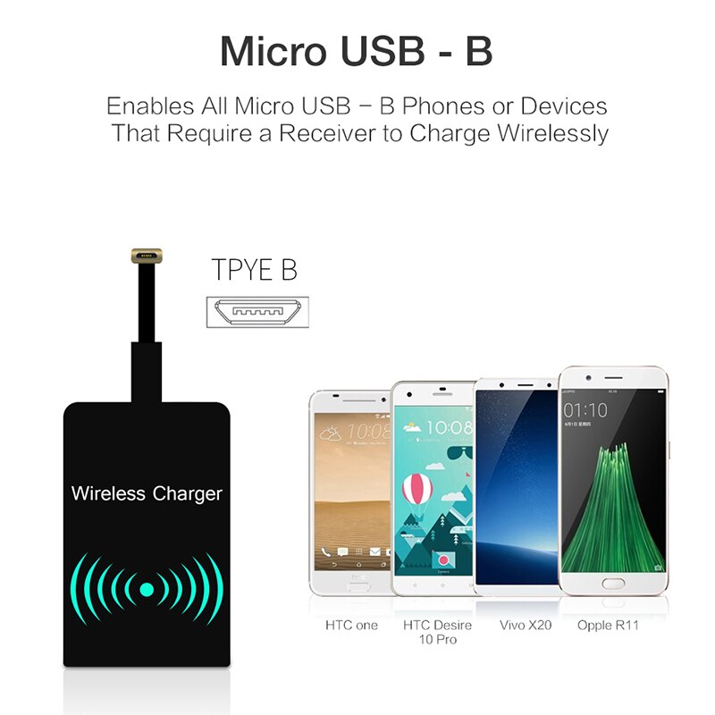Receptor de carga inalámbrica Qi, Micro USB tipo C, adaptador de carga Universal para teléfono inteligente, Cargador USB C para iPhone 7 Plus Xiaomi Redmi