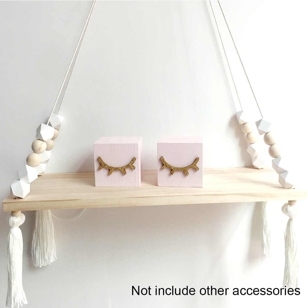 Room Swing Wood Shelves Tassel Hanging Shelf Rope Wall Decor: White