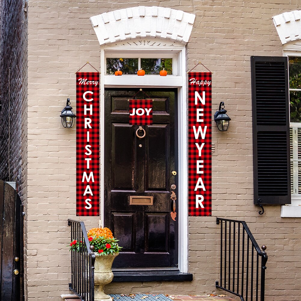 1 par rød sort gitter hjem juledekoration dør gardin ornament hængende dørskilt foran fest dørbøjle til hjemmet