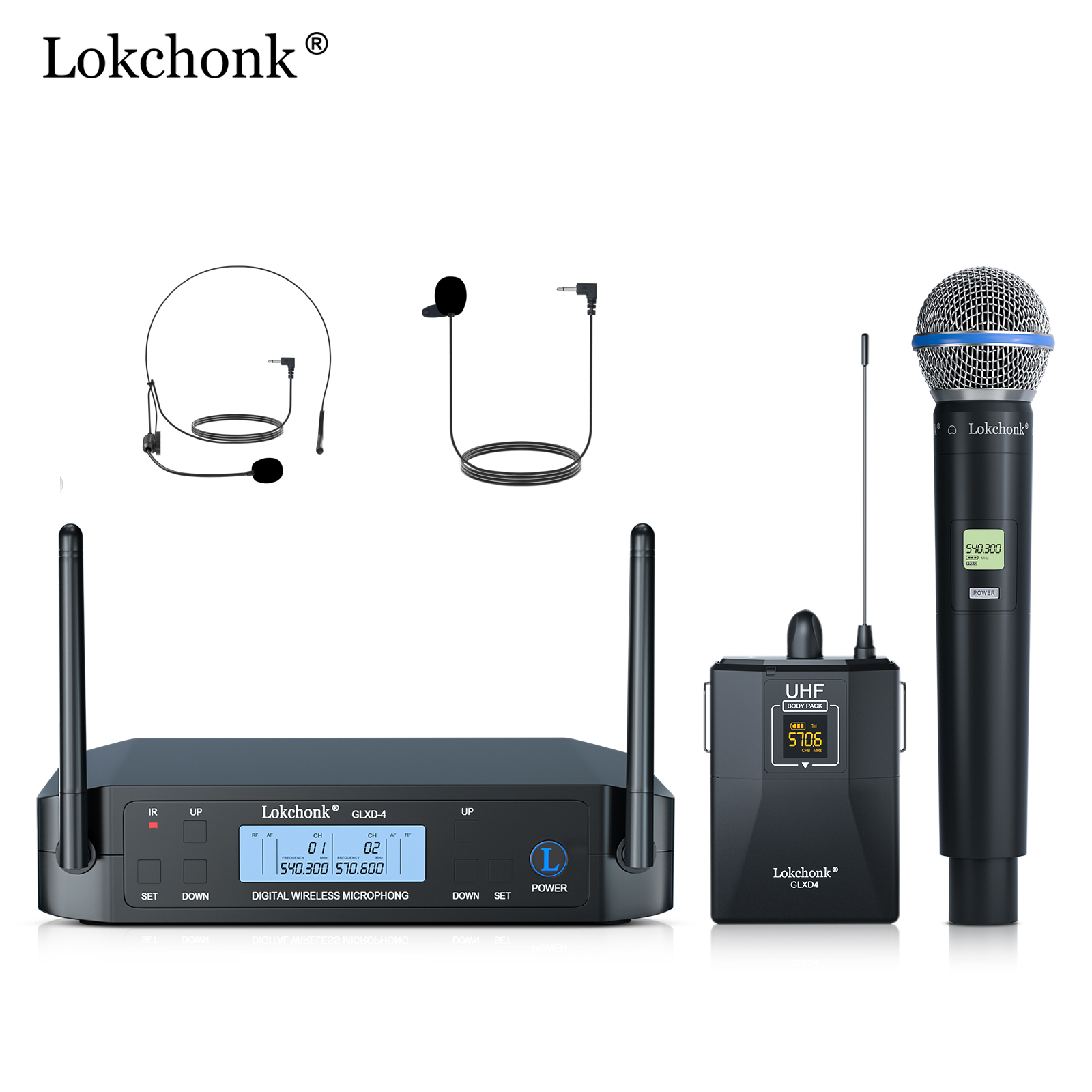 Wireless Lavalier Microphone GLXD4 UHF Headset Clip Mic Bodypack Frequency Adjustable For Show Church Meeting Party: GRAY