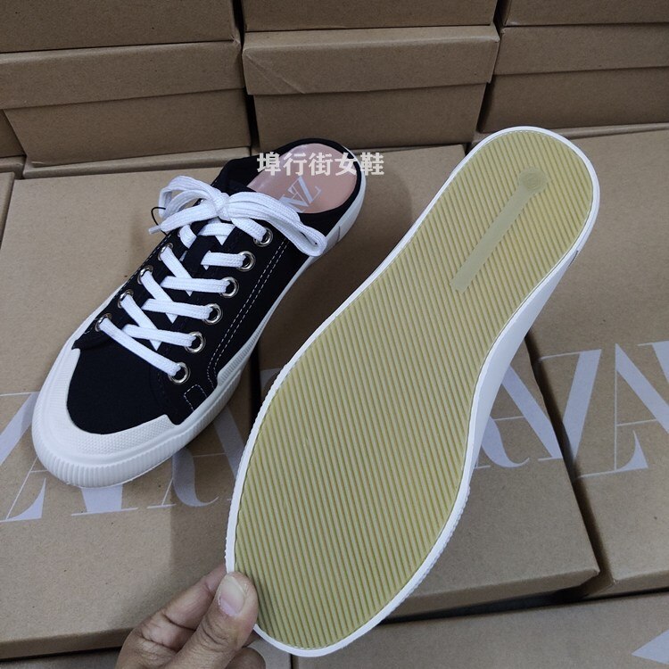 Women's Shoes Sports Canvas Shoes Flat-bottomed Half-drag Toe Cap Straps One-foot Lazy Muller Low Heel Shoes