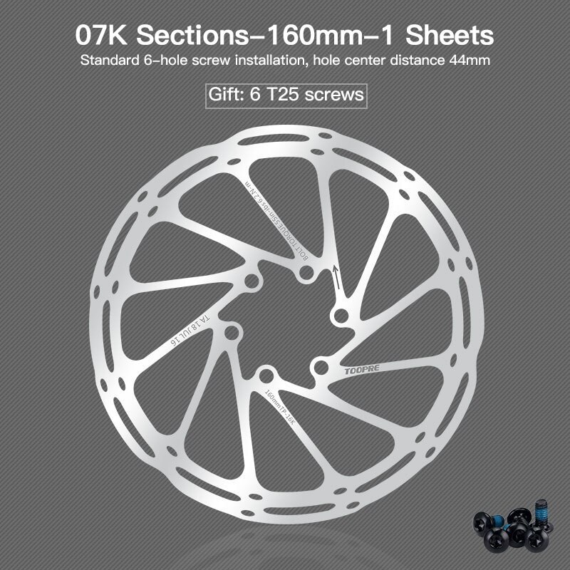Disques de VTT plaquettes de frein de vélo 160/180/203mm Cassette à disque à Six ongles G3/HS1 avec vis frein à disque en acier inoxydable: 05