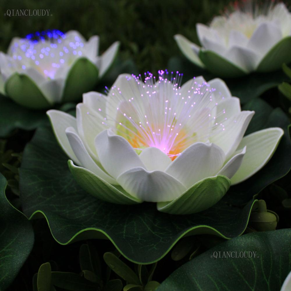 Kunstig vandtæt ledet optisk fiber lys flydende hvid lotus blomster lilje bryllupsfest natlys dekoration  d55