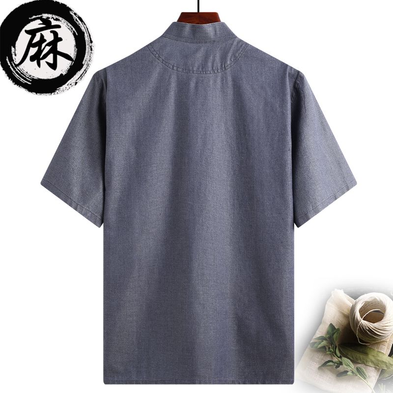 Tang costume homme moyen et vieux père vieilli été coton et lin grand-père à manches courtes vieil homme vêtements lin à manches courtes