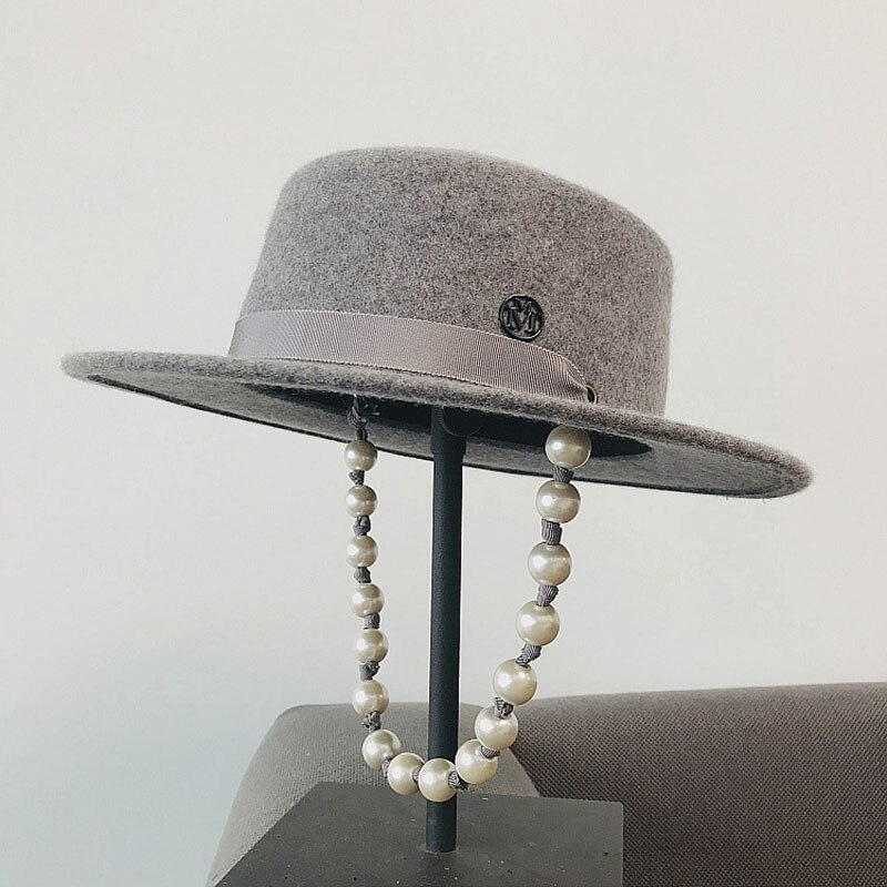 Fibonacci uld fedora hat kvinder retro uld filt hat europæisk punk flade top hatte kasket street vild trend sorte kasketter grå: Grå