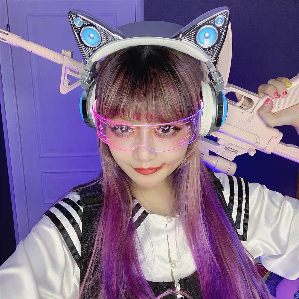 Futuristic Honeycomb LED Glasses with Dual Control Light Up Glasses for Women Cool Neon Cyber Robot Sunglasses Luminous Goggles