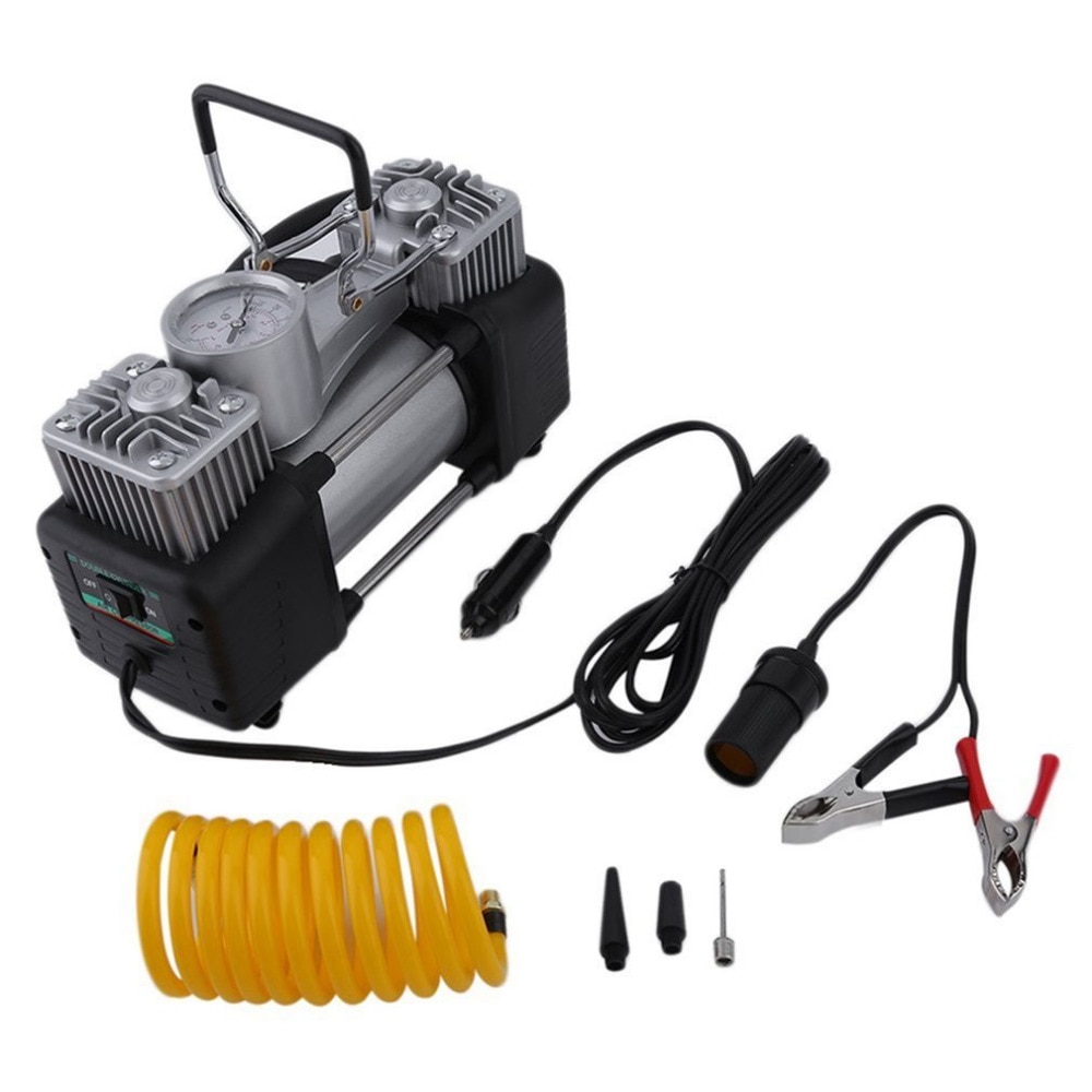 60l/min 300w 150psi compressor de ar do carro pneu 12v aço inoxidável duplo cilindro inflator alta potência bomba inflação do pneu carro