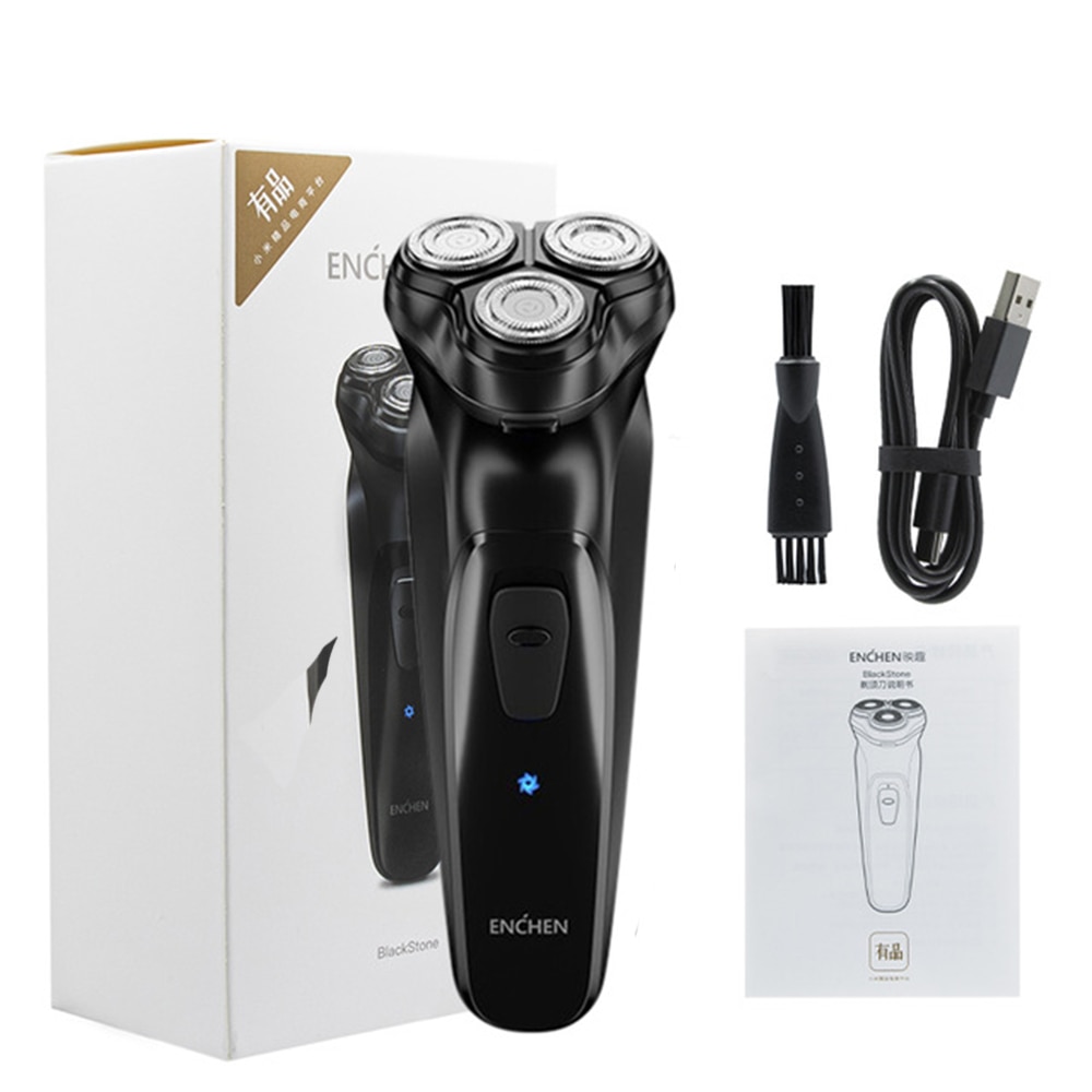 Enchen-Afeitadora eléctrica 3D para hombres, máquina de afeitar lavable tipo C, recargable por USB, cortadora de barba, Afeitadora eléctrica portátil: Amarillo