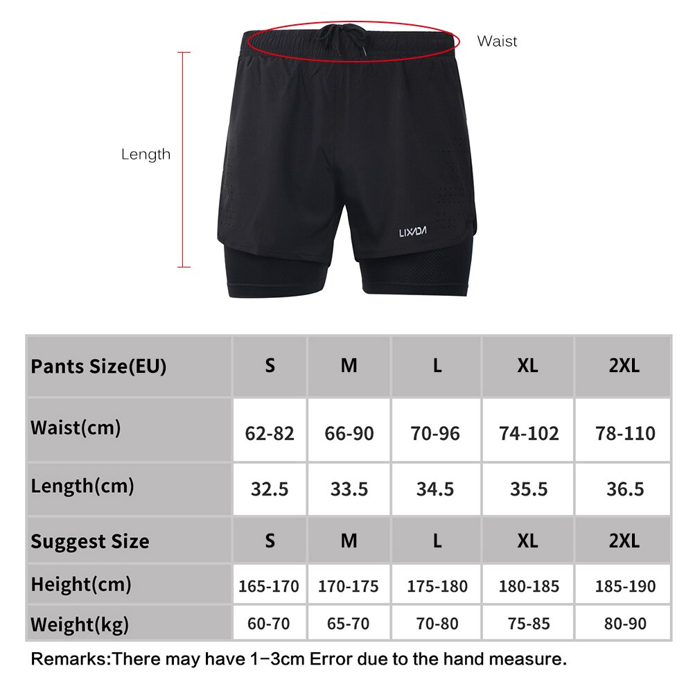 Lixada Gym Mens Sport 2-in-1 Running Shorts Running Shorts Quick Drying Exercise Jogging Cycling Shorts with Longer Liner