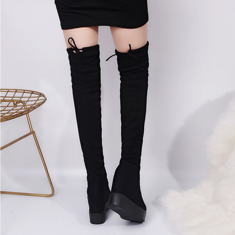 Winter Women High Boots Hidden Heel Woman Long Boot Warm Plush Thigh High Boots For Women Winter Platform Shoes