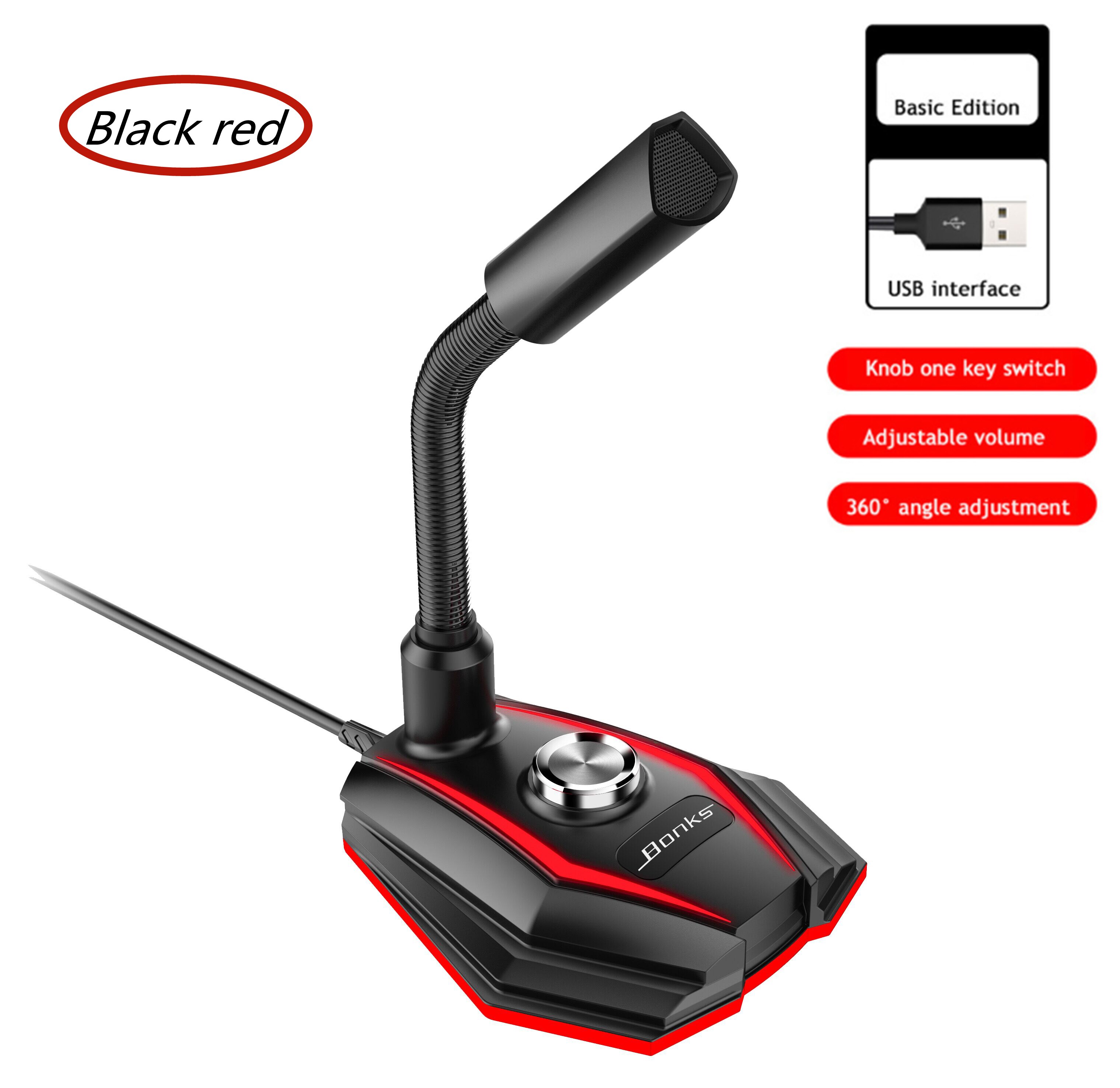 RGB Computer Microphone Free Drive Noise Reduction 360° Rotate USB AUX HD Receiver Omnidirectional Condenser Gaming Mike: USB-Model