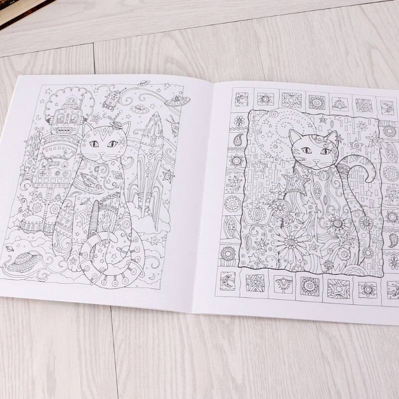 24 Pages Cat Coloring Book Kill Time Painting Drawing Book For Children