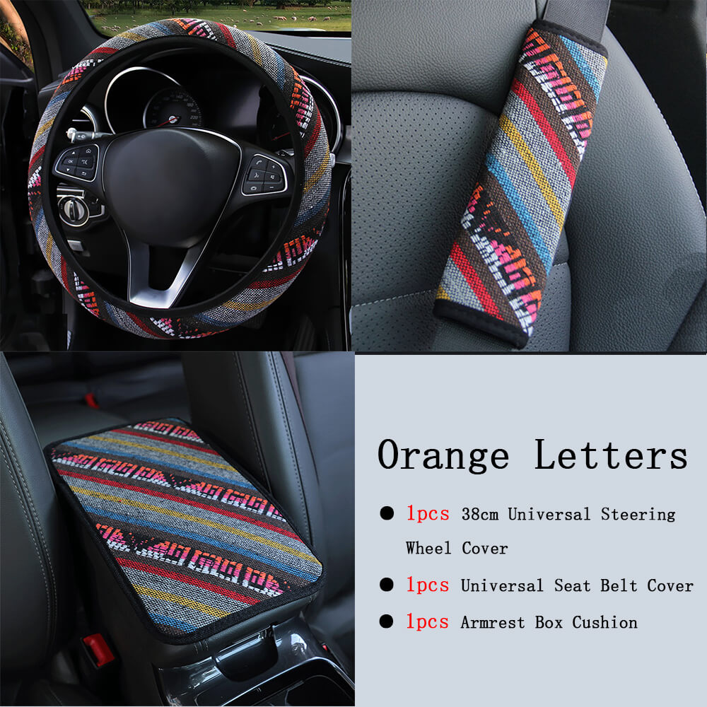 Auto Armlehne Box Kissen Vier Jahreszeiten Ethnische Stil Leinen Stoff Atmungs Nicht-slip Zentrale Griff Box Abdeckung Auto Zubehör: Orange letters D
