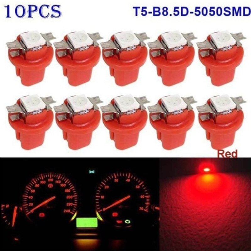 10 stk  t5 b8 5 1 smd ledet bilindikatorlys midterkonsol instrumentlys biltilbehør: Rød / 20 stk
