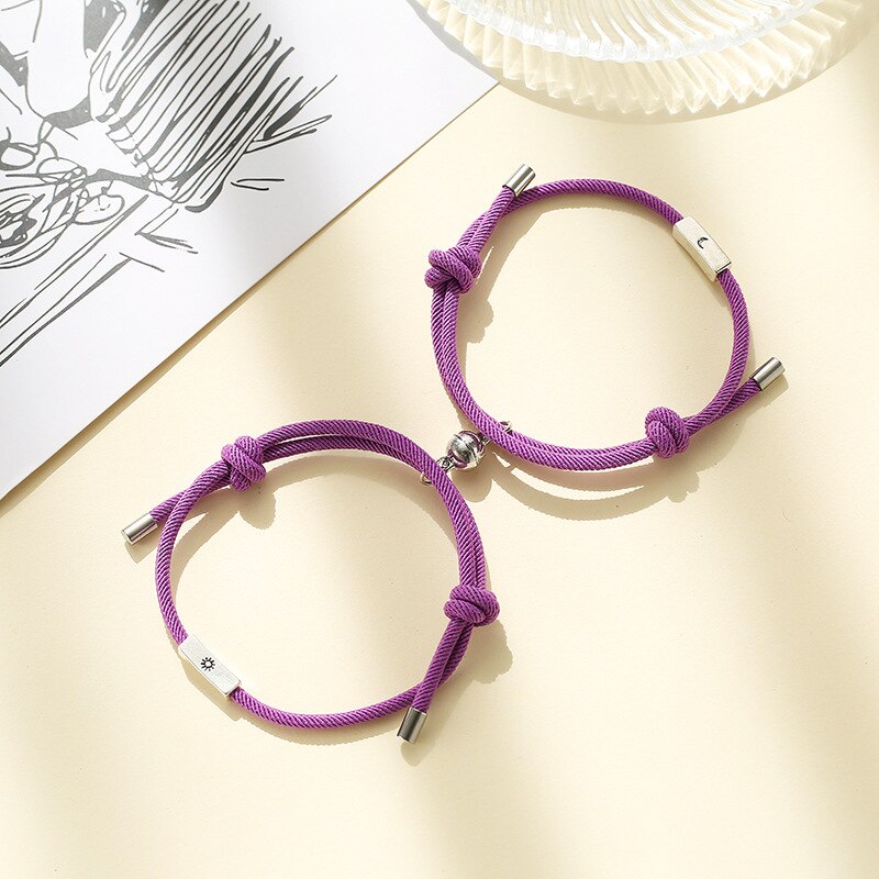 2 teile/satz Romantische Magnet Paar Armband Lange Abstand Schwarz Rot Passenden Braslet Valentinstag Pulseira: Purple Braclet