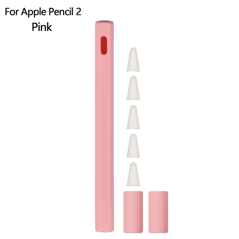 1 Juego de estuche para lápices de silicona, cubierta de la pluma táctil, Carcasa protectora para lápiz Apple 2/1: For Pencil 2 Pink