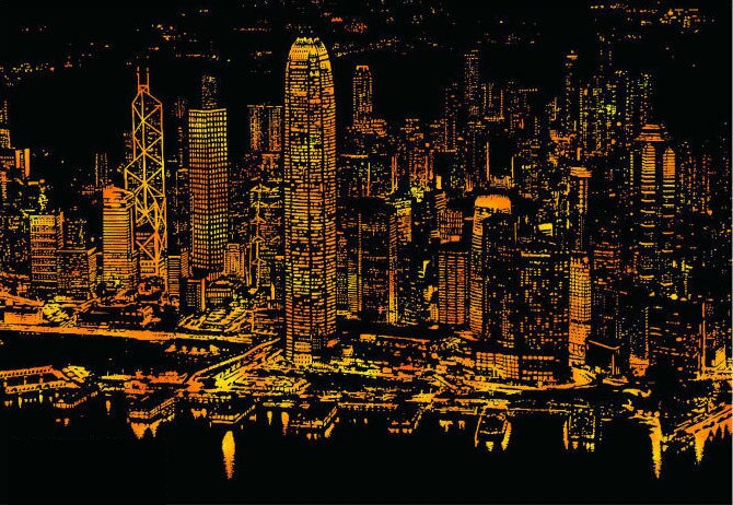 monde célèbre ville nuit scène croquis dessin rayure dessin livre Art croquis planche à dessin enfants d'anniversaire: Hong Kong