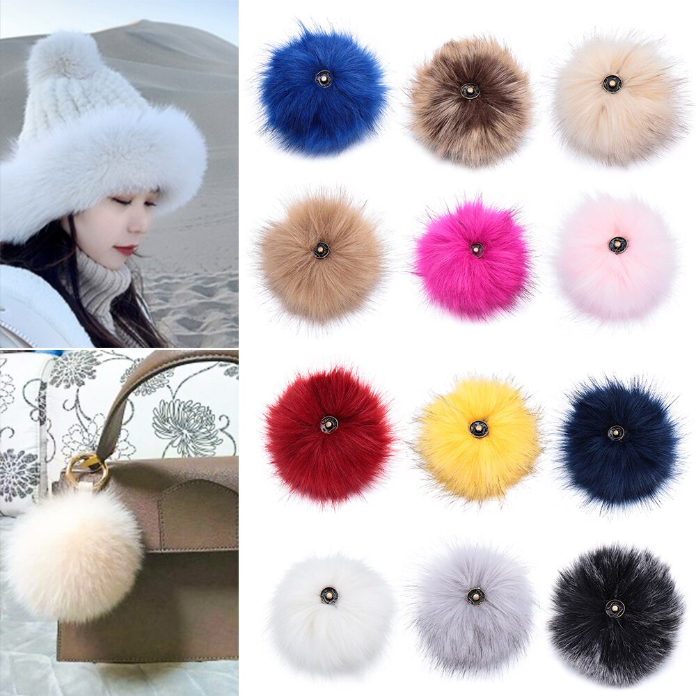1pc boules de poils en fausse fourrure de renard douces et colorées, bouton-pression, boucle, bonnet tricoté, pompon, sacs à vêtements, accessoires de couture, outils
