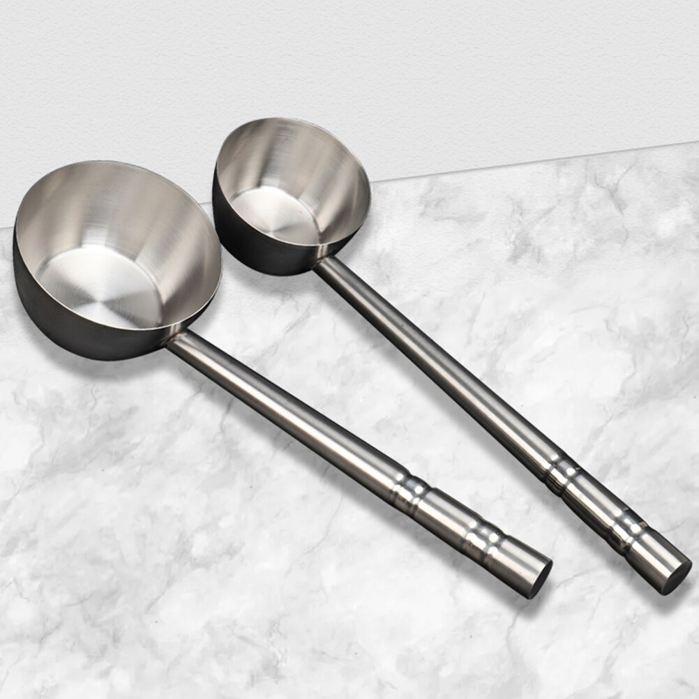 Stainless Steel Water Scoop Kitchen Flat Bottom Water Ladle Long Handle Soup Ladle