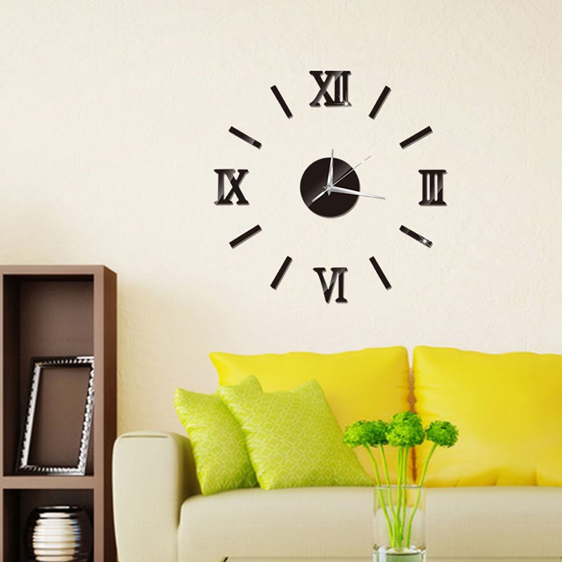 Large DIY Wall Clock Acrylic Mirror Stickers Roman Number Clocks for Living Room Home Office Decor SMD66